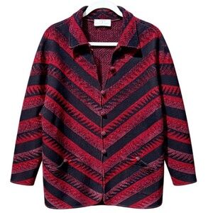 Brenda French for French Rags Red & Black Chevron Knit Long Cardigan Jacket